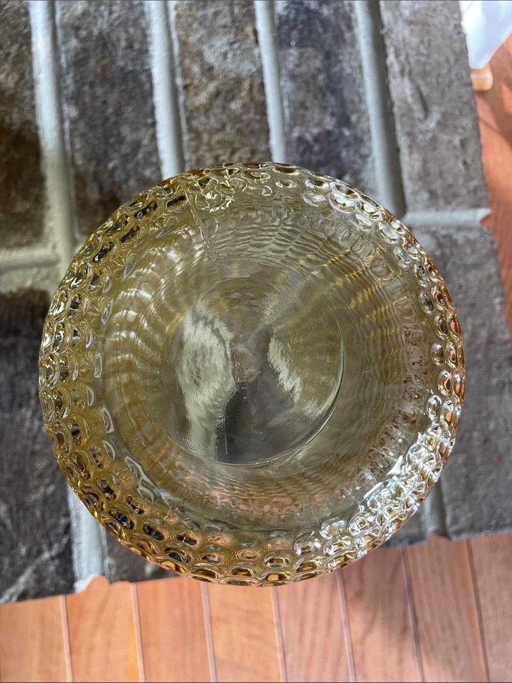Vintage 1970s Amber Coin Dot (Thumbprint) Pressed Glass Vase – 8” Tall EUC